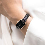 Daniel Wellington Quadro Sheffield Black Dial Black Leather Strap Watch For Women - DW00100435 Authentic Buy Shop Now