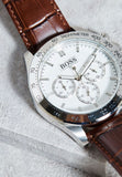 Hugo Boss Ikon White Dial Brown Leather Strap Watch for Men - 1513175 Authentic Buy Shop Now