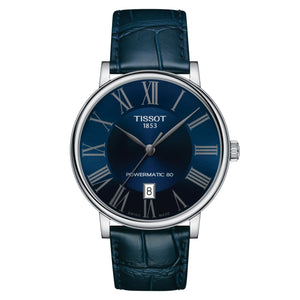 Tissot Carson Premium Powermatic 80 Blue Dial Blue Leather Strap Watch For Men - T122.407.16.043.00 Authentic Buy Shop Now