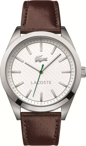 Lacoste Edmonton White Dial Brown Leather Strap Watch for Men - 2010893 Authentic Buy Shop Now