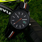 Lacoste 12.12 Black Dial Black Silicon Strap Watch for Men - 2011071 Authentic Buy Shop Now
