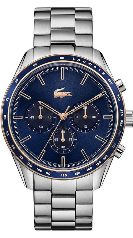 Lacoste Boston Chronograph Blue Dial Silver Steel Strap Watch for Men - 2011081 Authentic Buy Shop Now