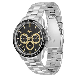Lacoste Boston Chronograph Black Dial Silver Steel Strap Watch for Men - 2011272 Authentic Buy Shop Now