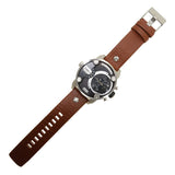 Diesel SBA Dual Time Black Dial Brown Leather Strap Watch For Men - DZ7264 Authentic Buy Shop Now