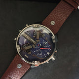 Diesel Mr Daddy Chronograph Blue Dial Brown Leather Strap Watch For Men - DZ7314 Authentic Buy Shop Now