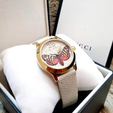 Gucci G Timeless Butterfly White Dial White Leather Strap Watch For Women - YA1264062 Authentic Buy Shop Now