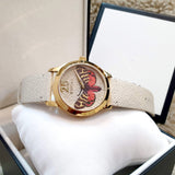 Gucci G Timeless Butterfly White Dial White Leather Strap Watch For Women - YA1264062 Authentic Buy Shop Now
