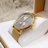 Versace V Circle Quartz Gold Dial Gold Mesh Bracelet Watch For Men - VBQ070017 Authentic Buy Shop Now