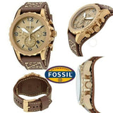 Fossil Nate Chronograph Gold Dial Brown Leather Strap Watch for Men - JR1495 Authentic Buy Shop Now