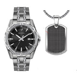 Bulova Crystal Collection Black Dial Silver Steel Strap Watch for Men - 96K104 Authentic Buy Shop Now