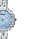 Emporio Armani Rosa Diamonds Mother of Pearl Blue Dial Silver Mesh Bracelet Watch For Women - AR11380 Authentic Buy Shop Now