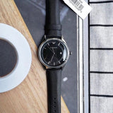 Emporio Armani Lambda Classic Quartz Black Dial Black Leather Strap Watch For Men - AR11020 Authentic Buy Shop Now