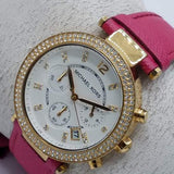 Michael Kors Parker Chronograph White Dial Pink Leather Strap Watch for Women - MK2297 Authentic Buy Shop Now