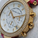 Michael Kors Parker Chronograph White Dial Pink Leather Strap Watch for Women - MK2297 Authentic Buy Shop Now
