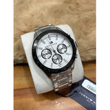 Tommy Hilfiger Hudson Chronograph White Dial Silver Steel Strap Watch For Men - 1791227 Authentic Buy Shop Now