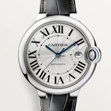 Cartier Ballon Bleu de Cartier Silver Dial Black Leather Strap Watch for Men - WSBB0026 Authentic Buy Shop Now