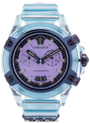 Versace Icon Active Chronograph Purple Dial Blue Silicone Strap Watch For Men - VEZ701523 Authentic Buy Shop Now