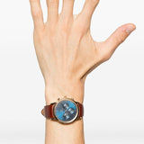 Daniel Wellington Iconic Chronograph Blue Dial Brown Leather Strap Watch For Men - DW00100639 Authentic Buy Shop Now