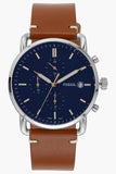 Fossil The Commuter Blue Dial Brown Leather Strap Watch for Men - FS5401 Authentic Buy Shop Now