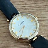 Gucci Diamantissima Quartz Mother of Pearl Dial Black Leather Strap Watch for Women - YA141404 Authentic Buy Shop Now