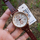 Fossil Boyfriend White Dial Brown Leather Strap Watch for Women - ES3616 Authentic Buy Shop Now