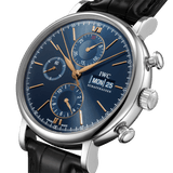 IWC Portofino Chronograph Blue Dial Black Leather Strap Watch for Men - IW391036 Authentic Buy Shop Now