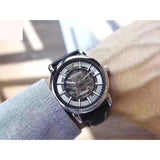Emporio Armani Luigi Silver Skeleton Dial Black Leather Strap Watch For Men - AR1981 Authentic Buy Shop Now