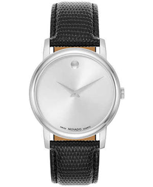 Movado Museum Quartz Silver Dial Black Leather Strap Watch For Men - 2100001 Authentic Buy Shop Now