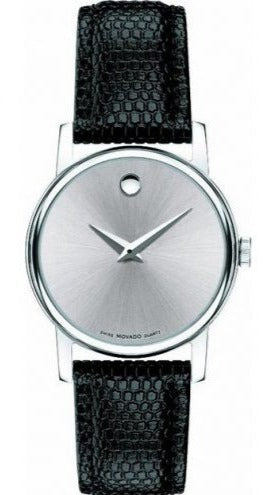 Movado Museum Silver Dial Black Leather Strap Watch For Women - 2100003 Authentic Buy Shop Now