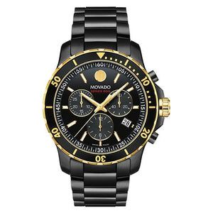 Movado Series 800 Chronograph Black Dial Black Steel Strap Watch For Men - 2600180 Authentic Buy Shop Now