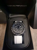Emporio Armani Sportivo Chronograph Black Dial White Rubber Strap Watch For Men - AR6112 Authentic Buy Shop Now