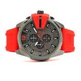 Diesel Mega Chief Chronograph Black Dial Red Silicone Strap Watch For Men - DZ4427 Authentic Buy Shop Now