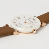 Emporio Armani Gianni T Bar Quartz Mother of Pearl White Dial Brown Leather Strap Watch For Women - AR11040 Authentic Buy Shop Now