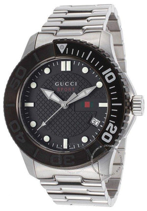 Gucci G Timeless Black Dial Silver Steel Strap Watch For Men - YA126249 Authentic Buy Shop Now