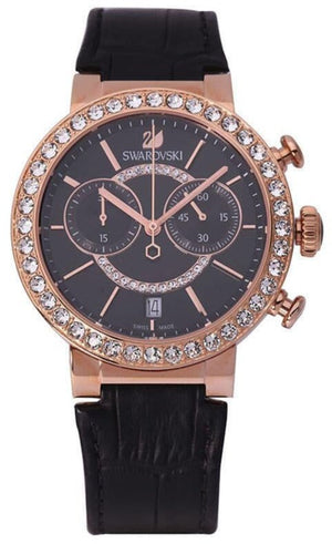 Swarovski Citra Sphere Chronograph Black Dial Black Leather Strap Watch for Women - 5055209 Authentic Buy Shop Now