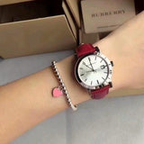 Burberry The City Silver Dial Red Leather Strap Watch for Women - BU9129 Authentic Buy Shop Now