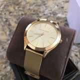 Michael Kors Slim Runway Champagne Dial Gold Mesh Bracelet Watch for Women - MK3282 Authentic Buy Shop Now
