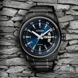 Citizen Eco Drive Blue Dial Black Steel Strap Watch For Men - AW0024-58LB Authentic Buy Shop Now