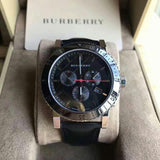 Burberry The City Chronograph Ion Plated Grey Dial Grey Leather Strap Watch for Men - BU9384 Authentic Buy Shop Now