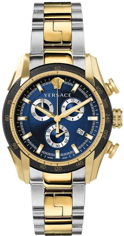 Versace V-Ray Chronograph Quartz Blue Dial Two Tone Steel Strap Watch For Men - VE2I01021 Authentic Buy Shop Now