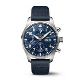 IWC Pilot's Automatic Chronograph 43mm Blue Dial Blue Calfskin Strap Watch for Men - IW377729 Authentic Buy Shop Now
