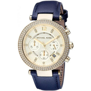 Michael Kors Parker Gold Dial Blue Leather Strap Watch for Women - MK2280 Authentic Buy Shop Now