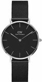Daniel Wellington Petite Ashfield Black Dial Black Mesh Strap Watch For Women - DW00100246 Authentic Buy Shop Now