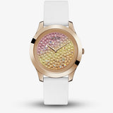Guess Crush Crystals Gold Dial White Rubber Strap Watch for Women - W1223L3 Authentic Buy Shop Now