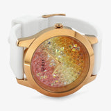 Guess Crush Crystals Gold Dial White Rubber Strap Watch for Women - W1223L3 Authentic Buy Shop Now