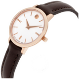 Movado Ultra Slim White Dial Brown Leather Strap Watch For Women - 0607096 Authentic Buy Shop Now
