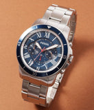 Fossil Grant Sport Chronograph Blue Dial Silver Steel Strap Watch for Men - FS5238 Authentic Buy Shop Now