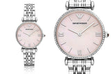Emporio Armani Gianni T Bar Pink Mother of Pearl Dial Silver Steel Strap Watch For Women - AR1779 Authentic Buy Shop Now