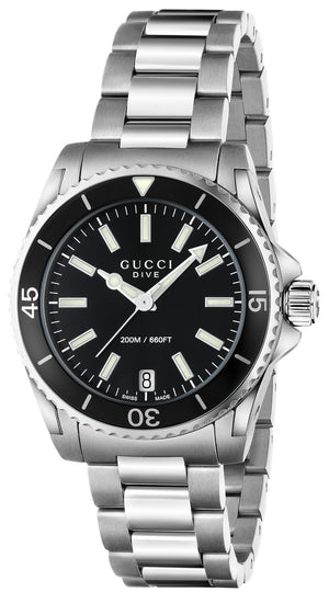 Gucci Dive Black Dial Silver Steel Strap Watch For Women - YA136403 Authentic Buy Shop Now
