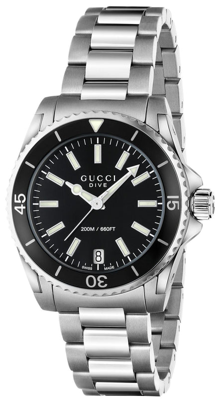 Gucci Dive Black Dial Silver Steel Strap Watch For Women - YA136403 Authentic Buy Shop Now